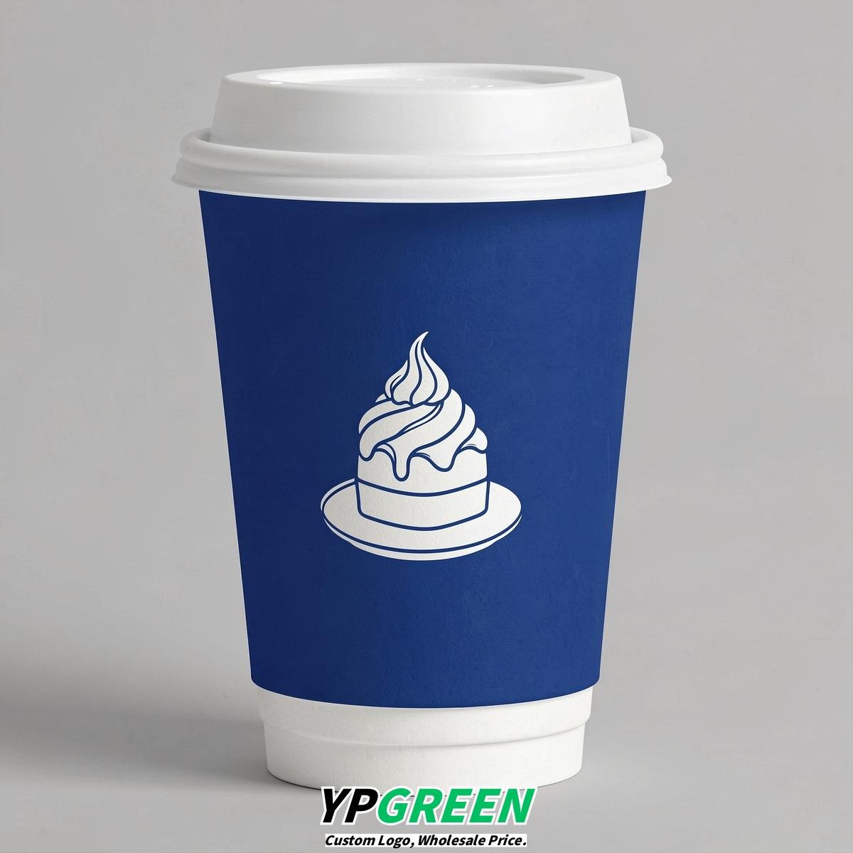 Royal Blue Paper Cups with Desserts Design 8-24oz