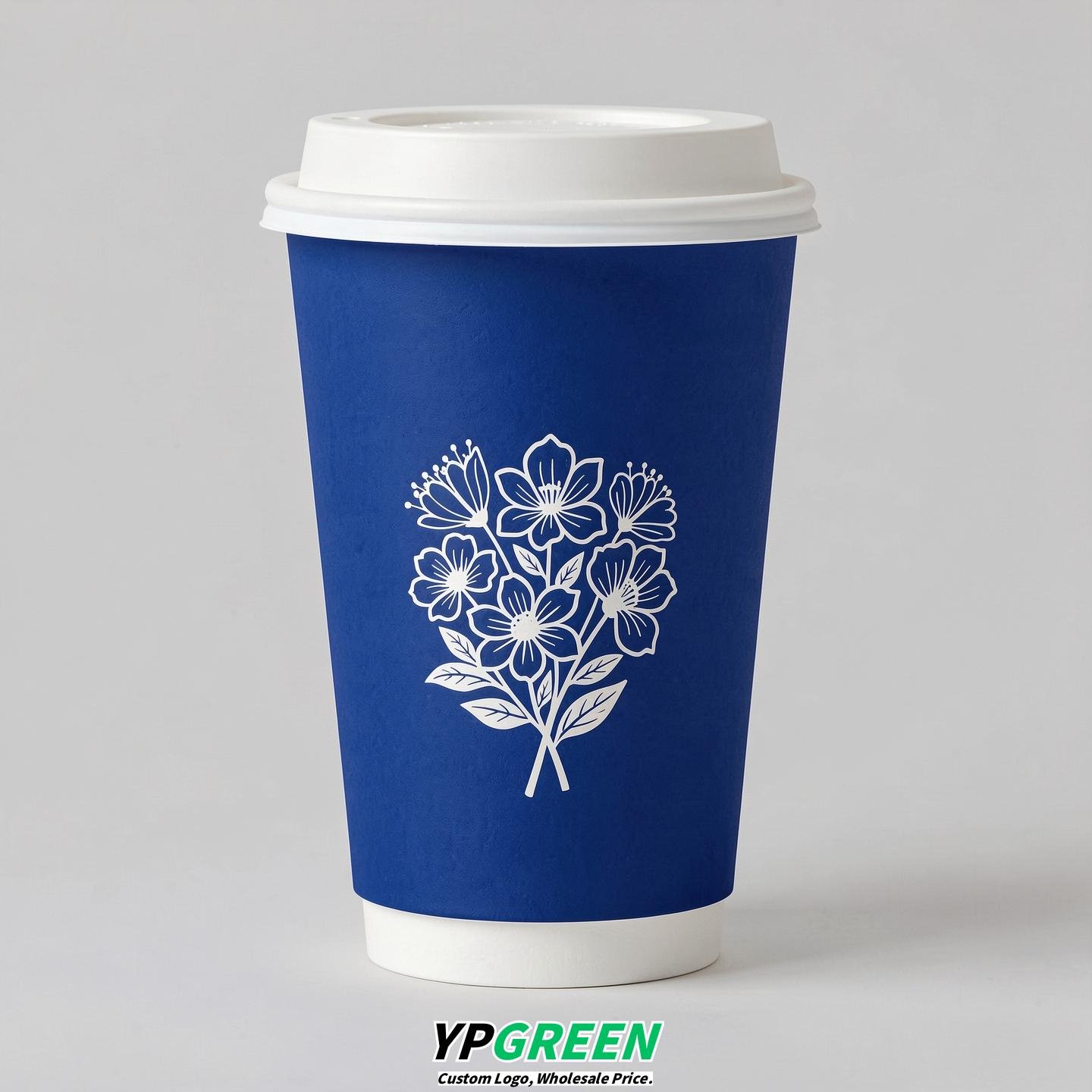 Royal Blue Floral Paper Cups with Lids 8-24oz Royal Blue Floral Paper Cups with Lids 8-24oz