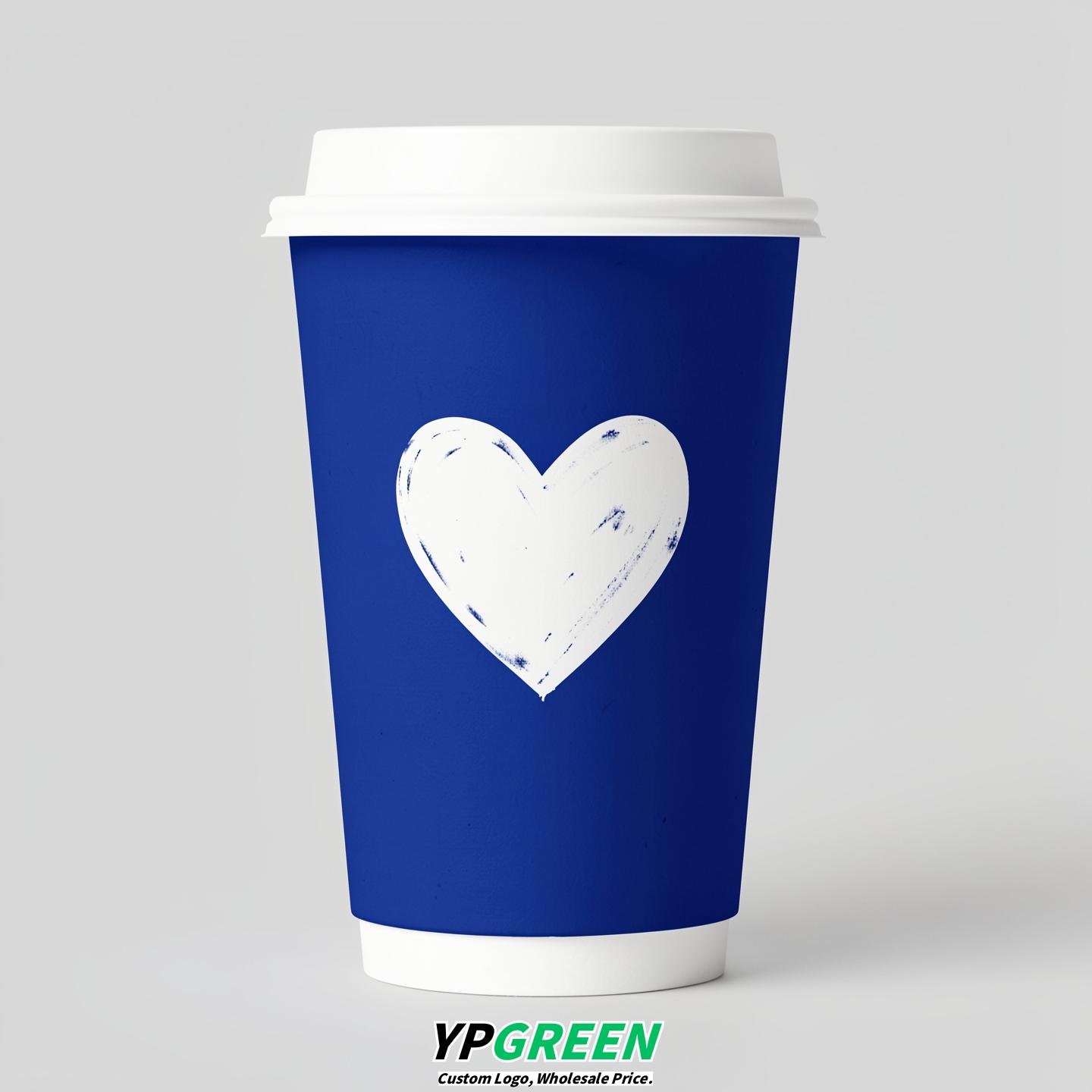 Royal Blue Heart Paper Cups with Lids 8-24oz