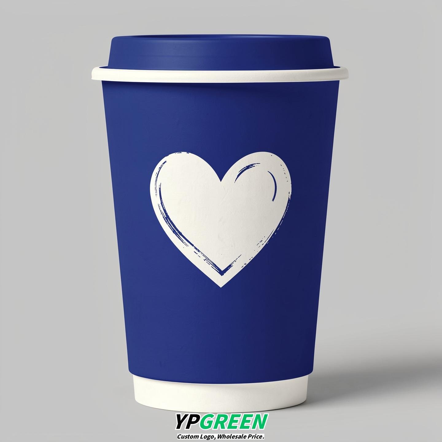 Royal Blue Heart Paper Cups with Lids 8-24oz