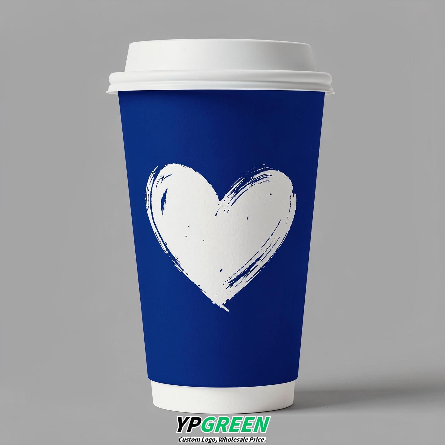 Royal Blue Heart Paper Cups with Lids 8-24oz