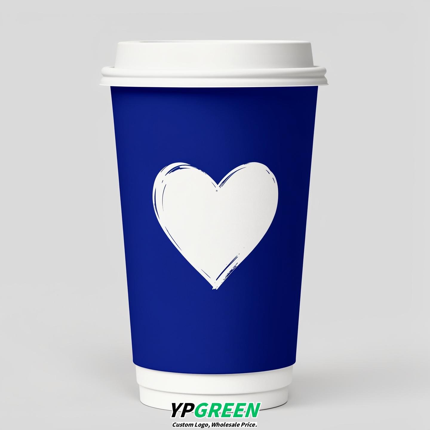 Royal Blue Heart Paper Cups with Lids 8-24oz