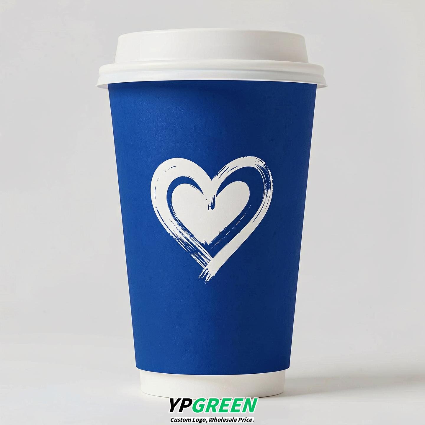 Royal Blue Heart Paper Cups with Lids 8-24oz