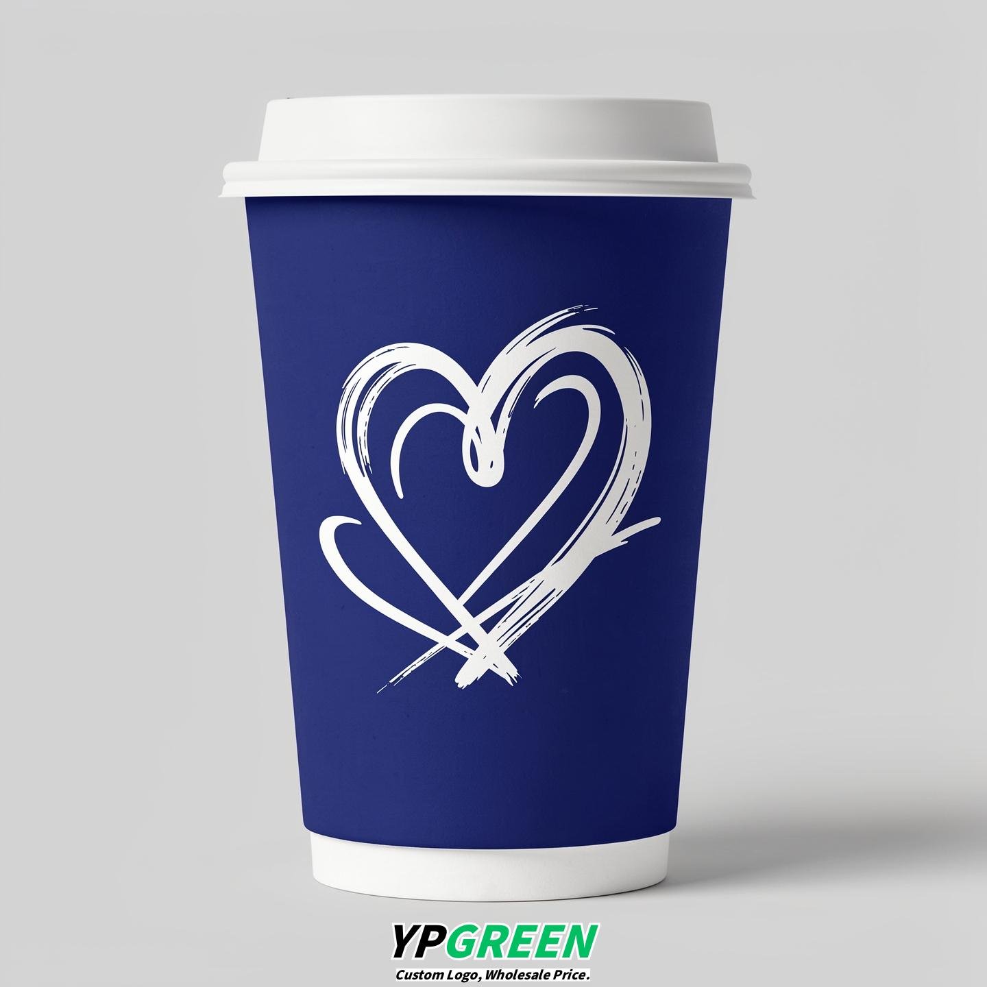 Royal Blue Heart Paper Cups with Lids 8-24oz