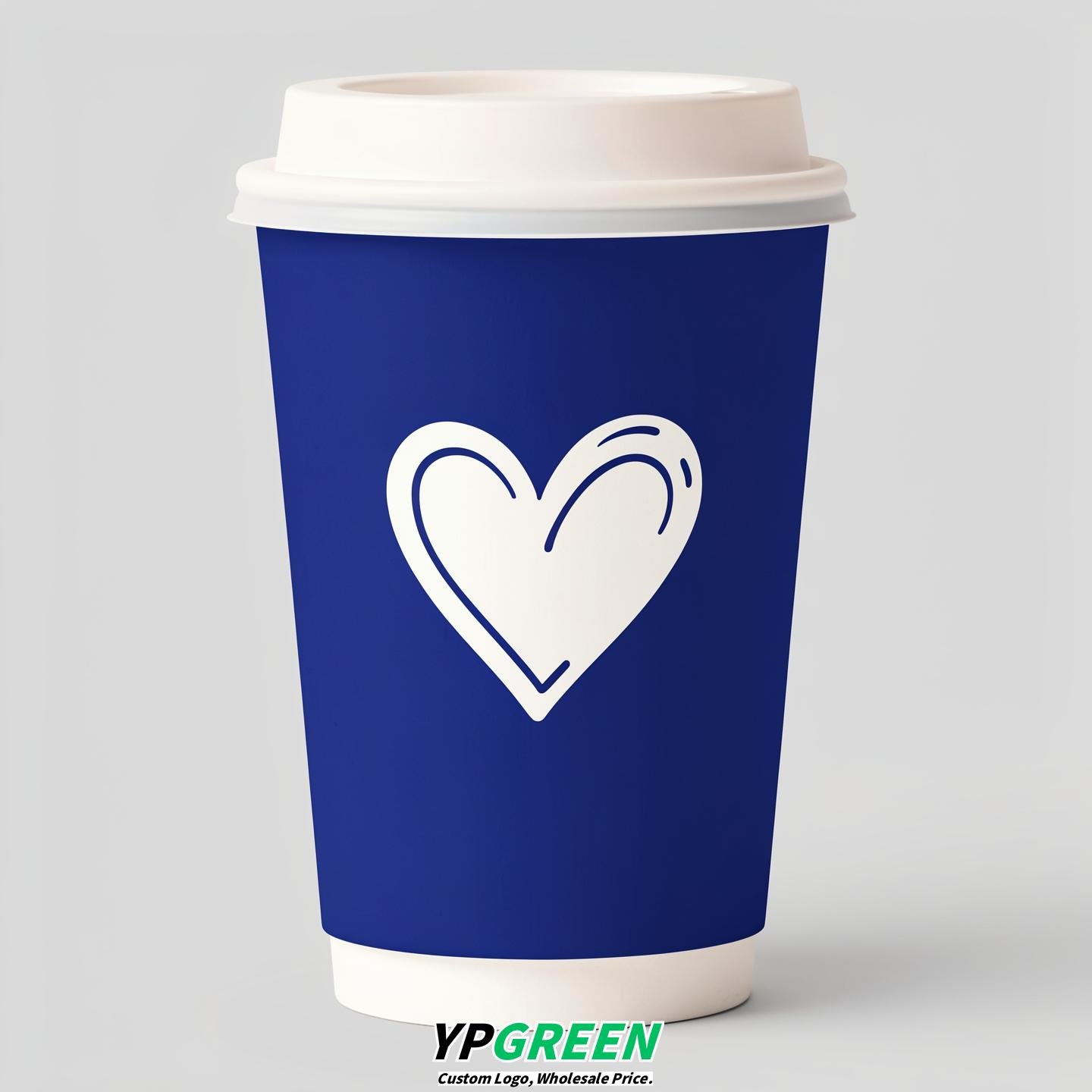 Royal Blue Heart Paper Cups with Lids 8-24oz