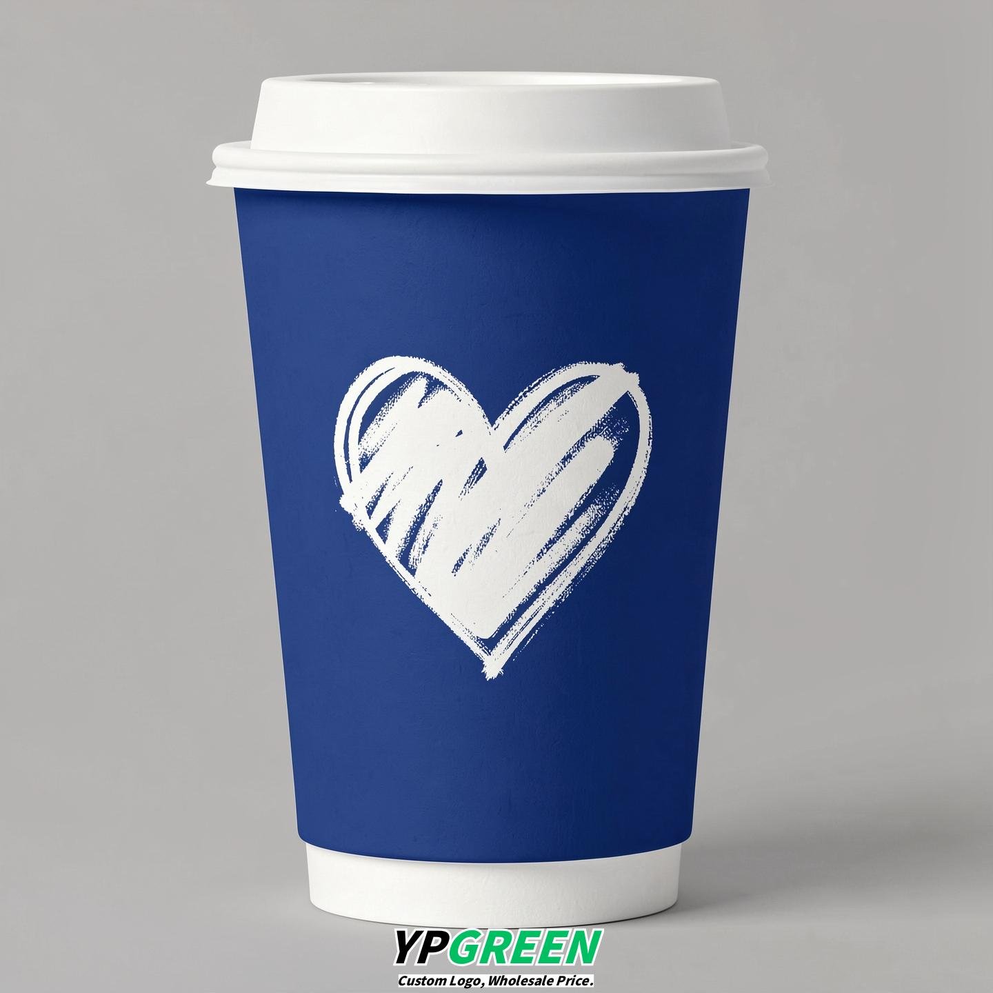 Royal Blue Heart Paper Cups with Lids 8-24oz