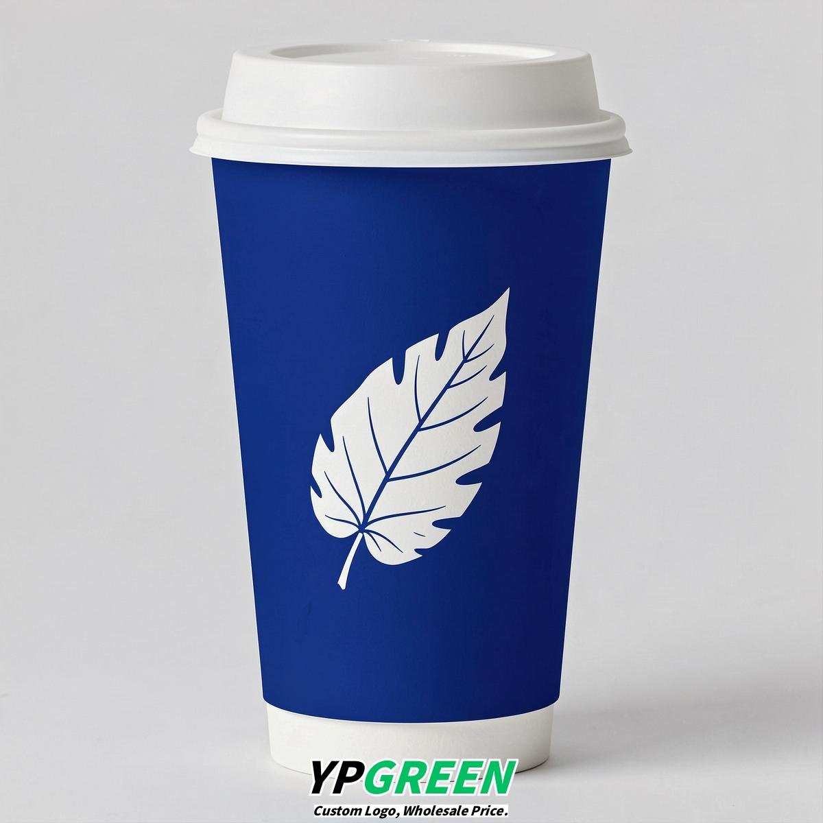 Royal Blue Leaves Paper Cups with Lids 8-24oz