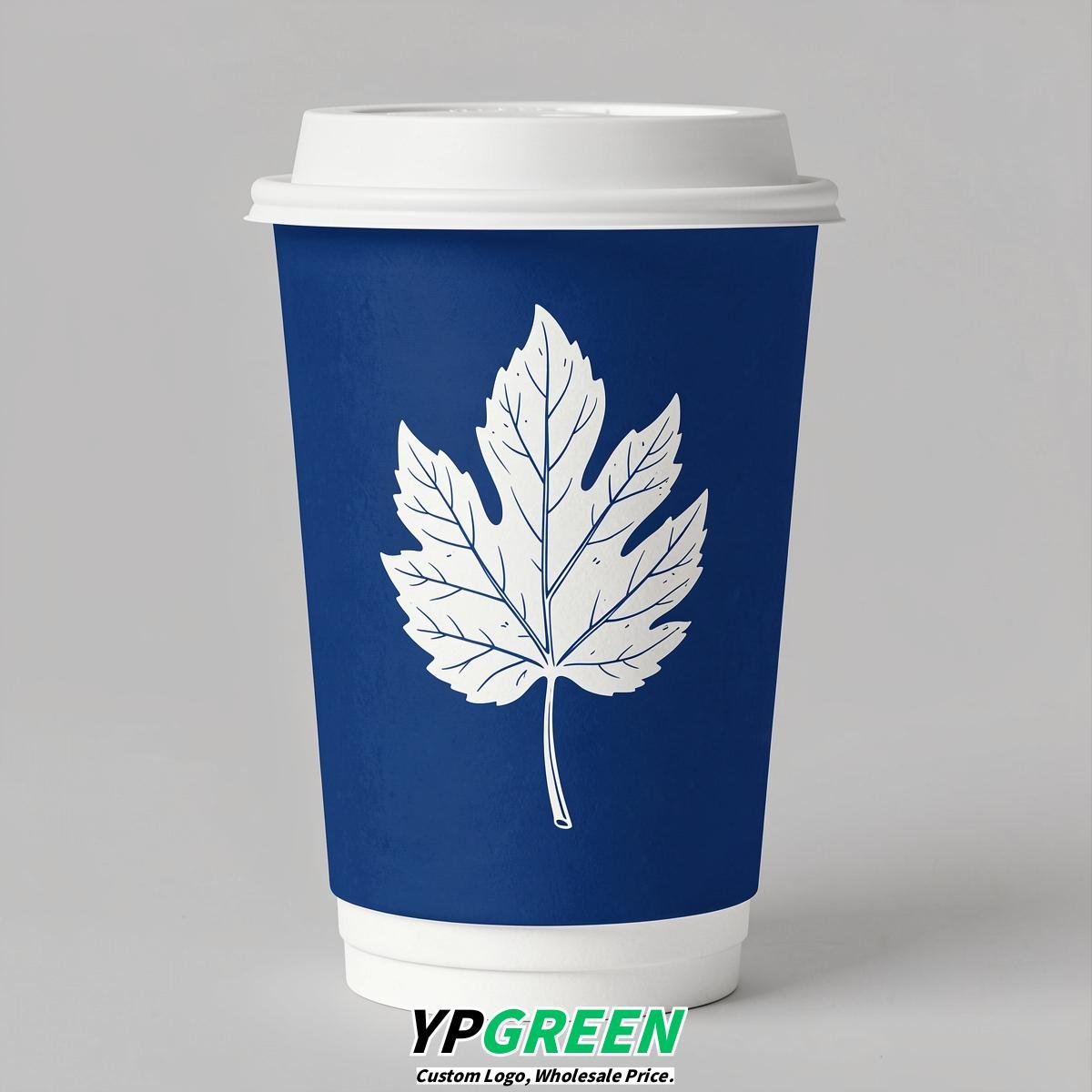 Royal Blue Leaves Paper Cups with Lids 8-24oz