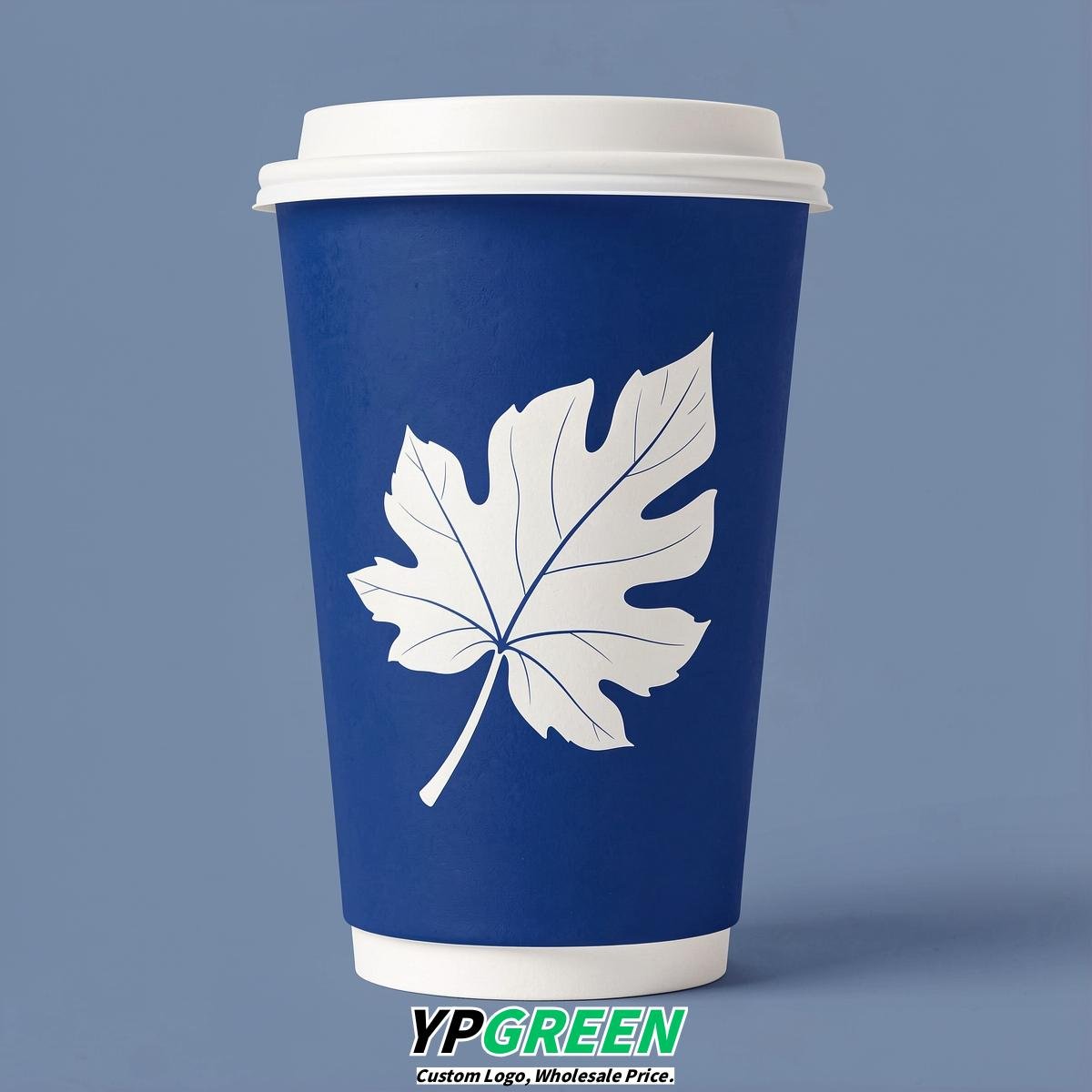 Royal Blue Leaves Paper Cups with Lids 8-24oz