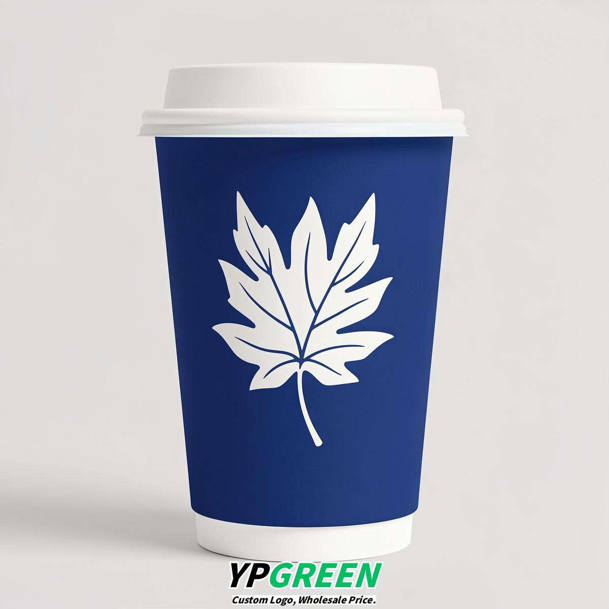 Royal Blue Leaves Paper Cups with Lids 8-24oz