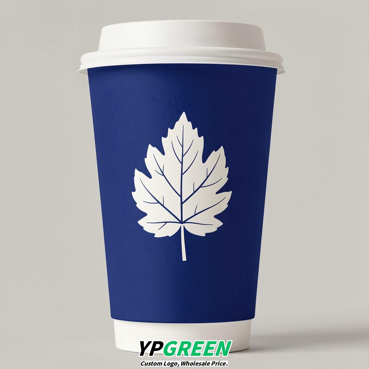 Royal Blue Leaves Paper Cups with Lids 8-24oz