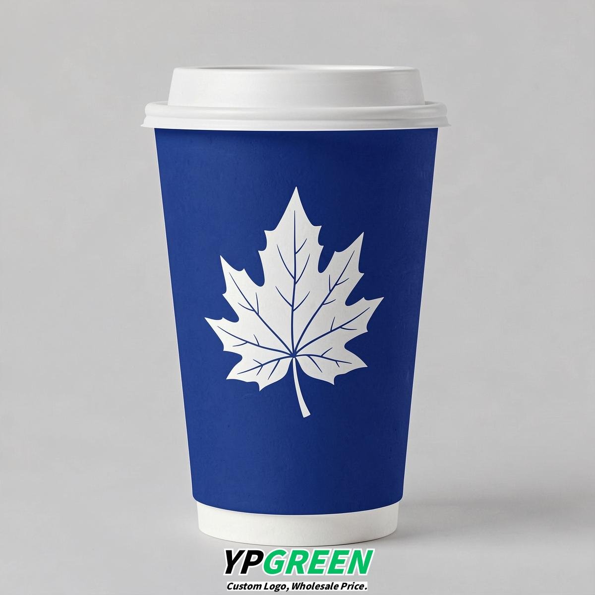 Royal Blue Leaves Paper Cups with Lids 8-24oz