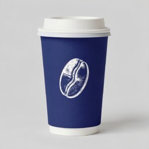 Royal Blue Paper Cups with Coffee Bean Logo & Lids 8-24oz