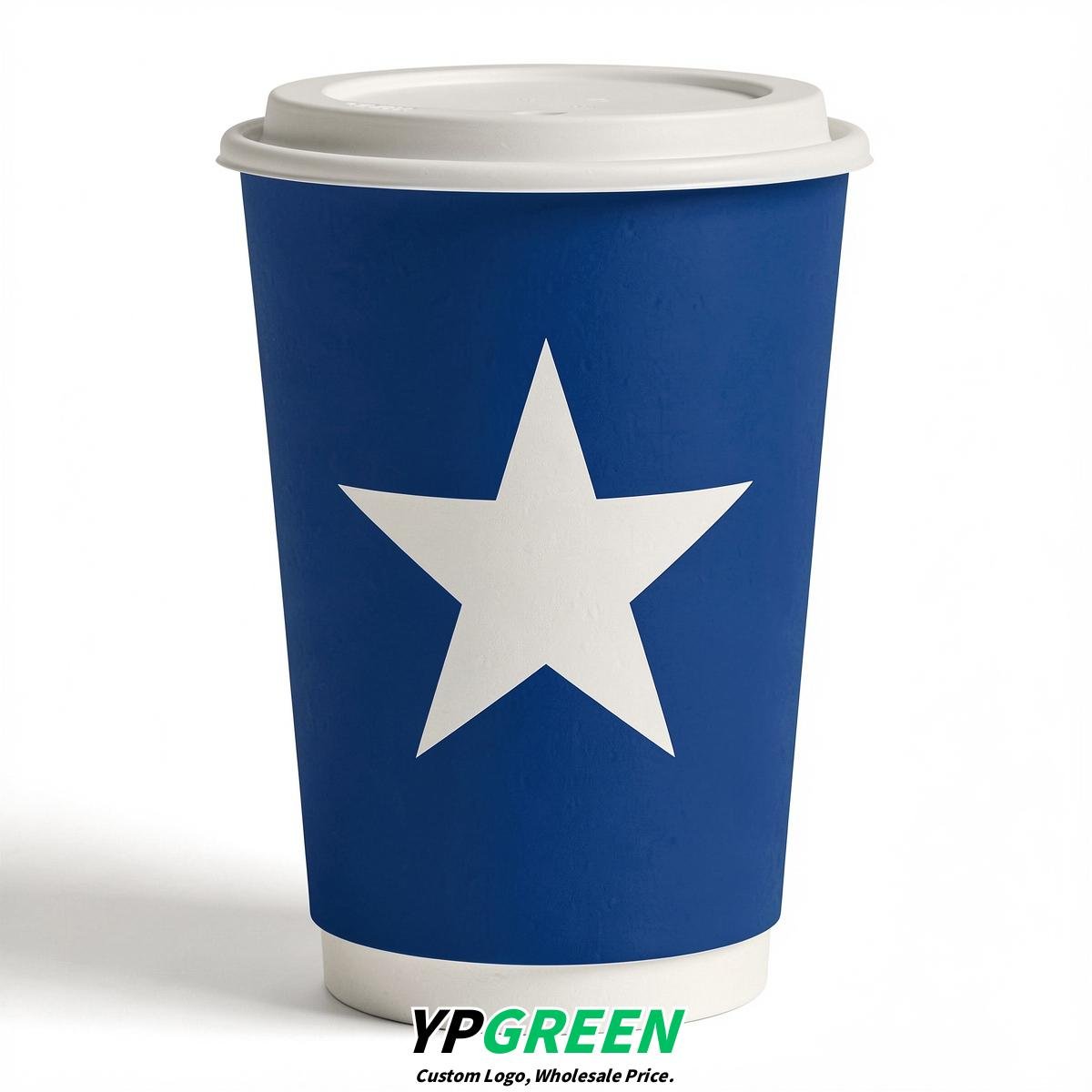 Royal Blue Stars Paper Cups with Lids 8-24oz