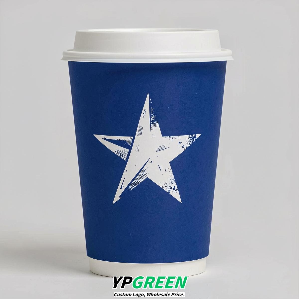 Royal Blue Stars Paper Cups with Lids 8-24oz