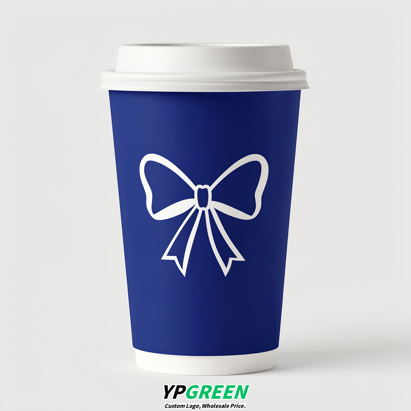Royal Blue Paper Cups with Bow Logo & Lids 8-24oz Royal Blue Paper Cups with Bow Logo & Lids 8-24oz