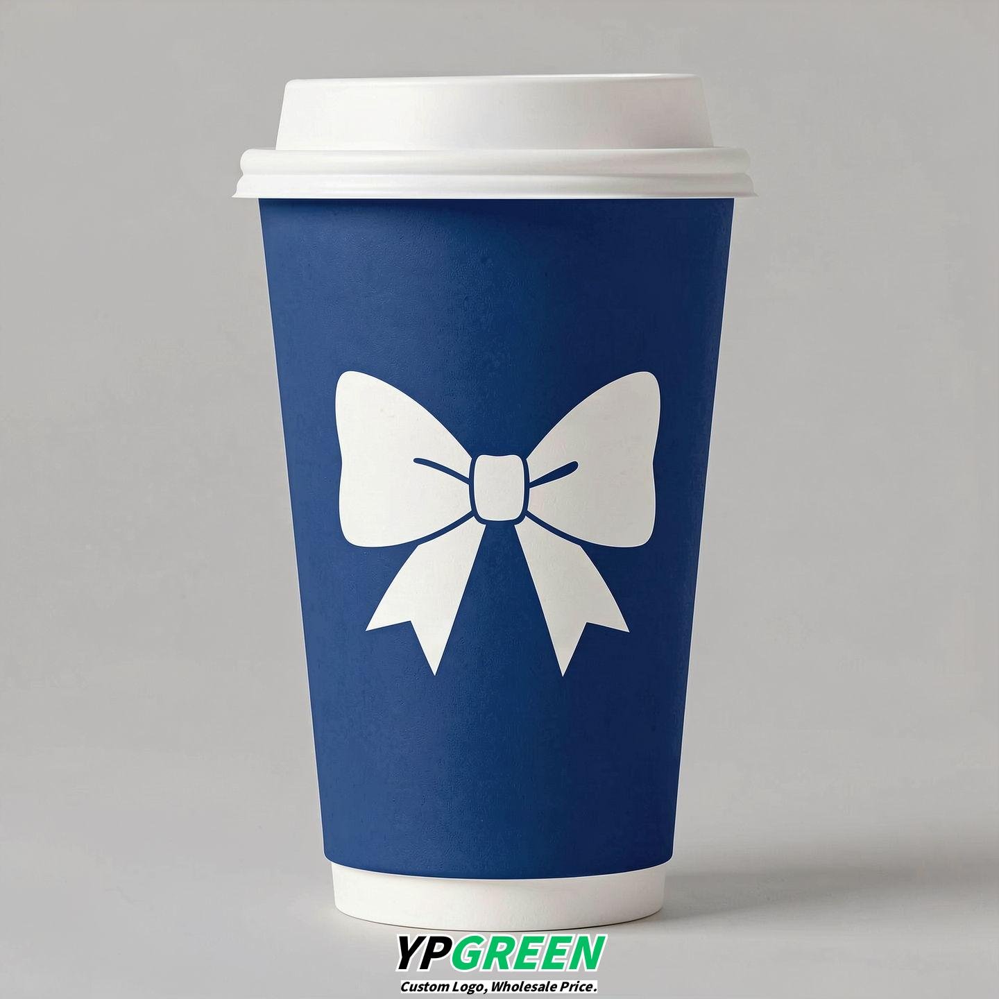 Royal Blue Paper Cups with Bow Logo & Lids 8-24oz
