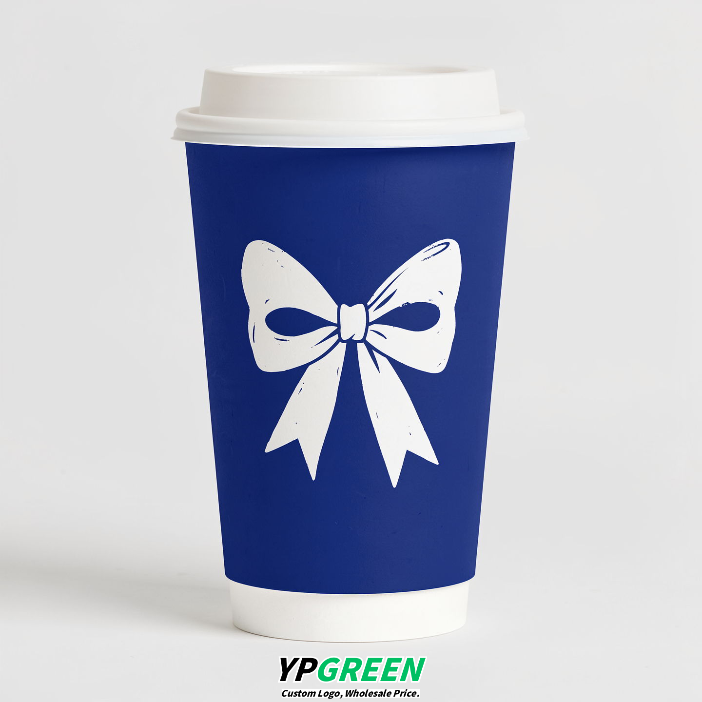 Royal Blue Paper Cups with Bow Logo & Lids 8-24oz