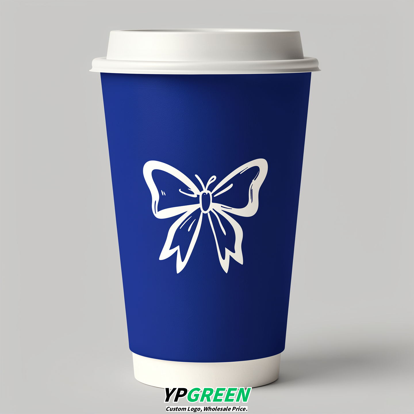 Royal Blue Paper Cups with Bow Logo & Lids 8-24oz
