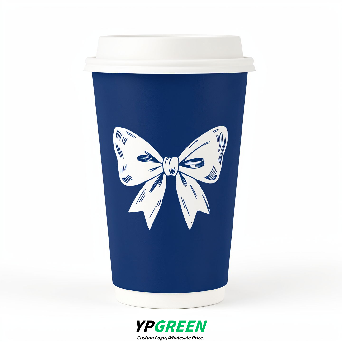 Royal Blue Paper Cups with Bow Logo & Lids 8-24oz