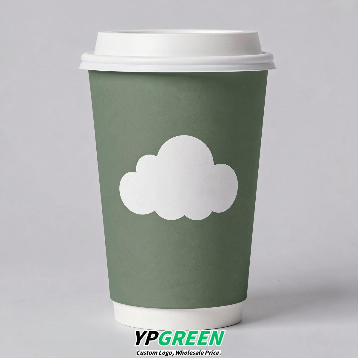 Sage Green Paper Cups with Clouds Logo & Lids 8-24oz Sage Green Paper Cups with Clouds Logo & Lids 8-24oz