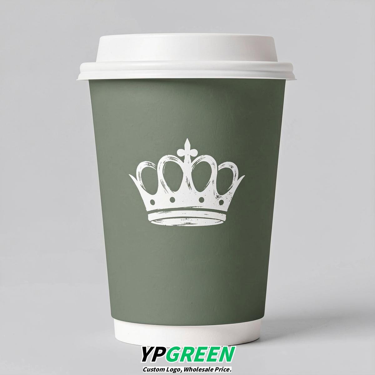 Sage Green Paper Cups with Crown Design 8-24oz