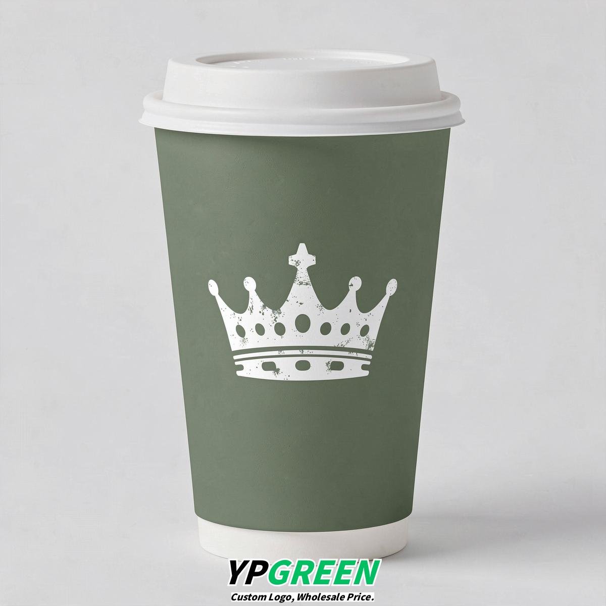 Sage Green Paper Cups with Crown Design 8-24oz