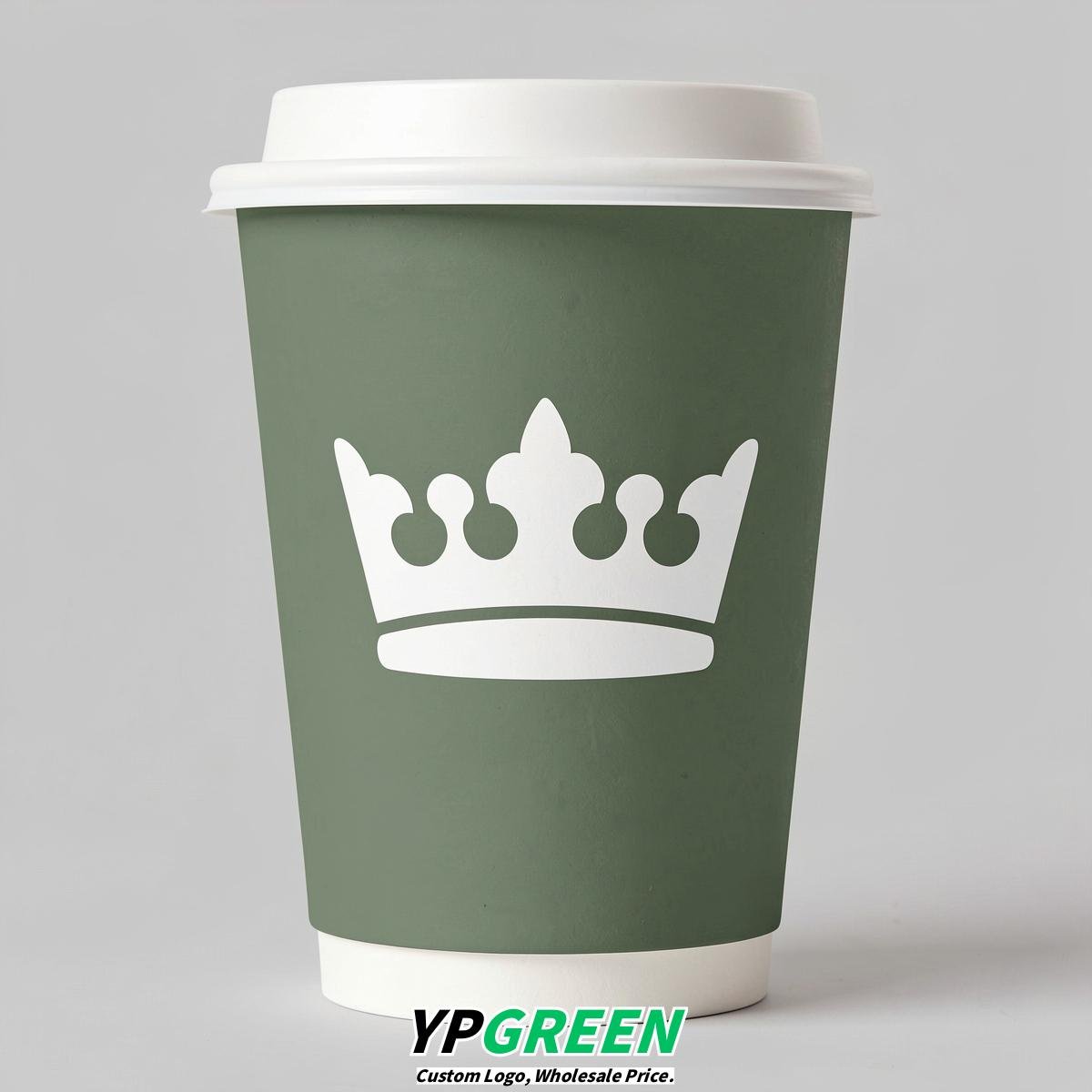 Sage Green Paper Cups with Crown Design 8-24oz