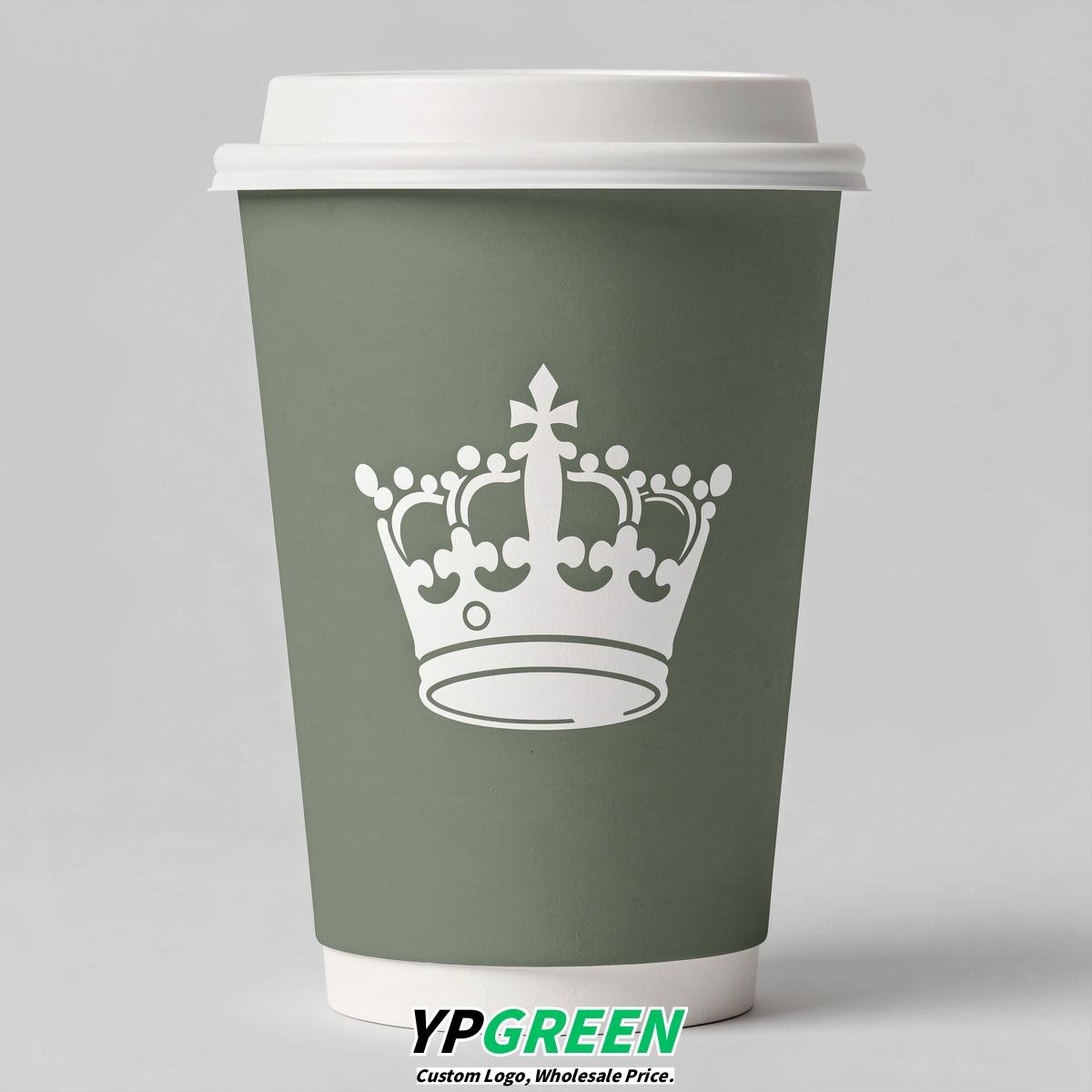 Sage Green Paper Cups with Crown Design 8-24oz