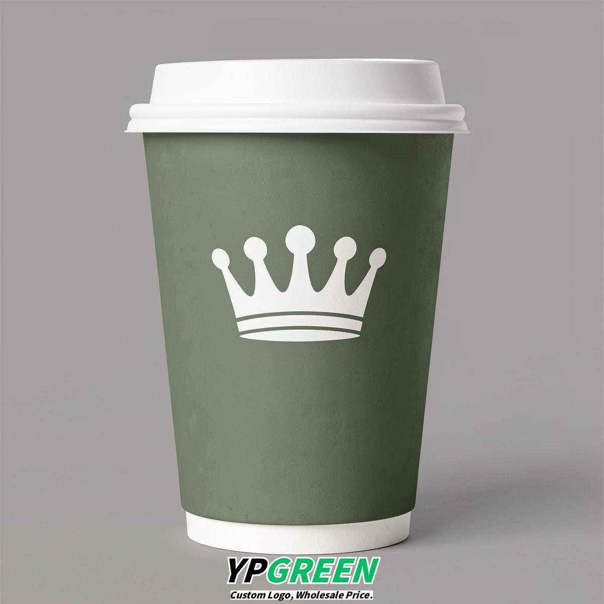 Sage Green Paper Cups with Crown Design 8-24oz