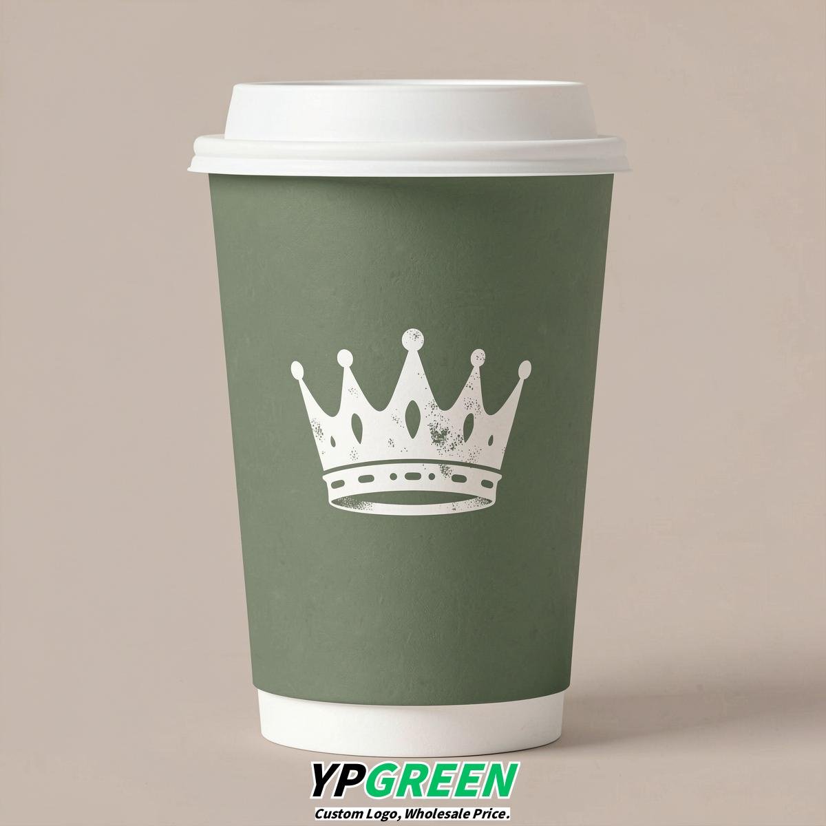 Sage Green Paper Cups with Crown Design 8-24oz