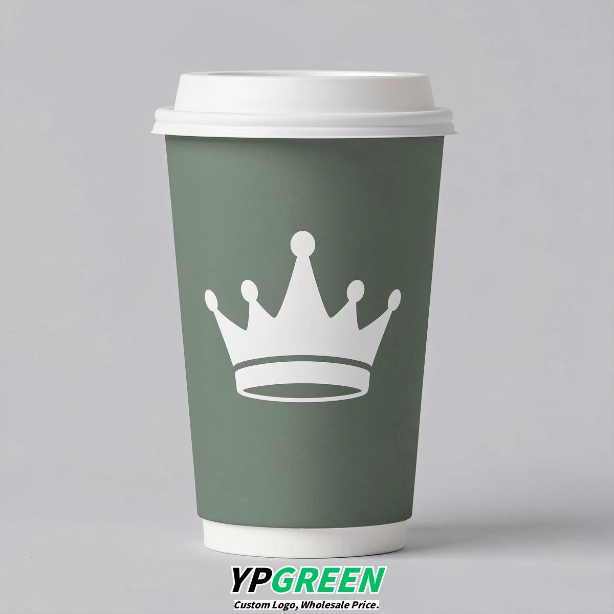 Sage Green Paper Cups with Crown Design 8-24oz