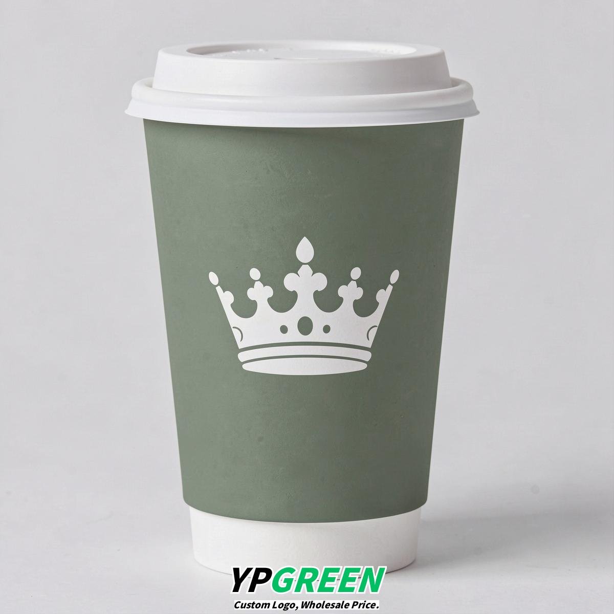 Sage Green Paper Cups with Crown Design 8-24oz