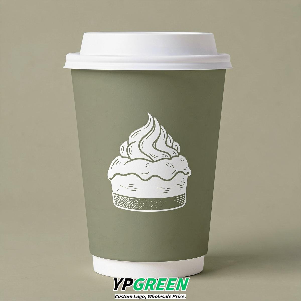 Sage Green Paper Cups with Desserts Design 8-24oz