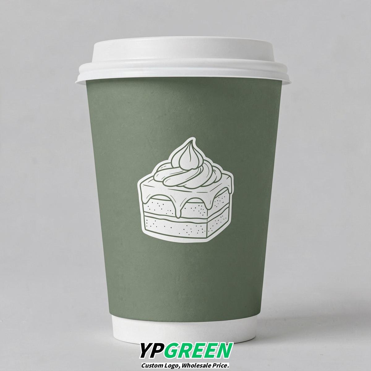 Sage Green Paper Cups with Desserts Design 8-24oz
