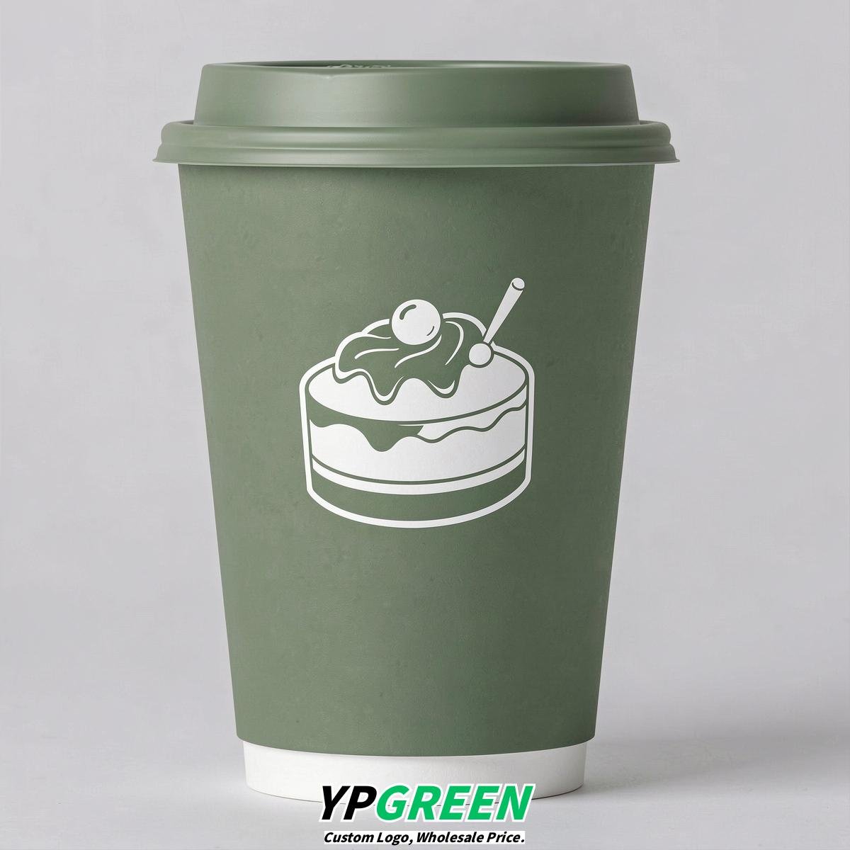 Sage Green Paper Cups with Desserts Design 8-24oz Sage Green Paper Cups with Desserts Design 8-24oz