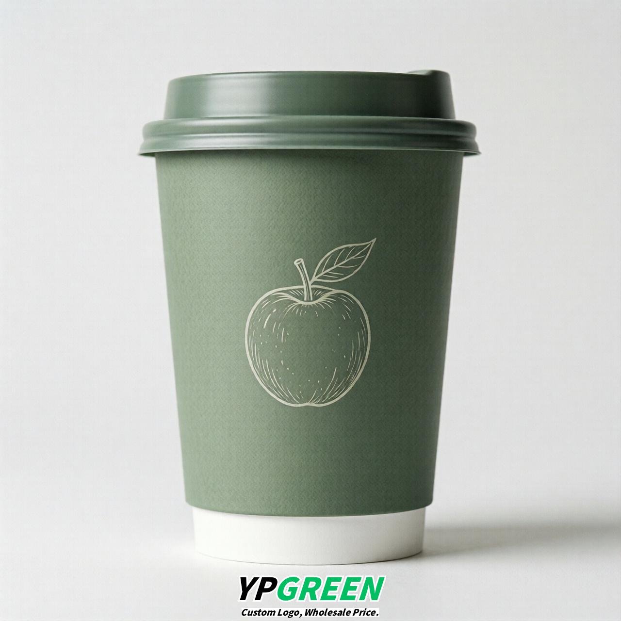 Sage Green Fruits Paper Cups with Lids 8-24oz