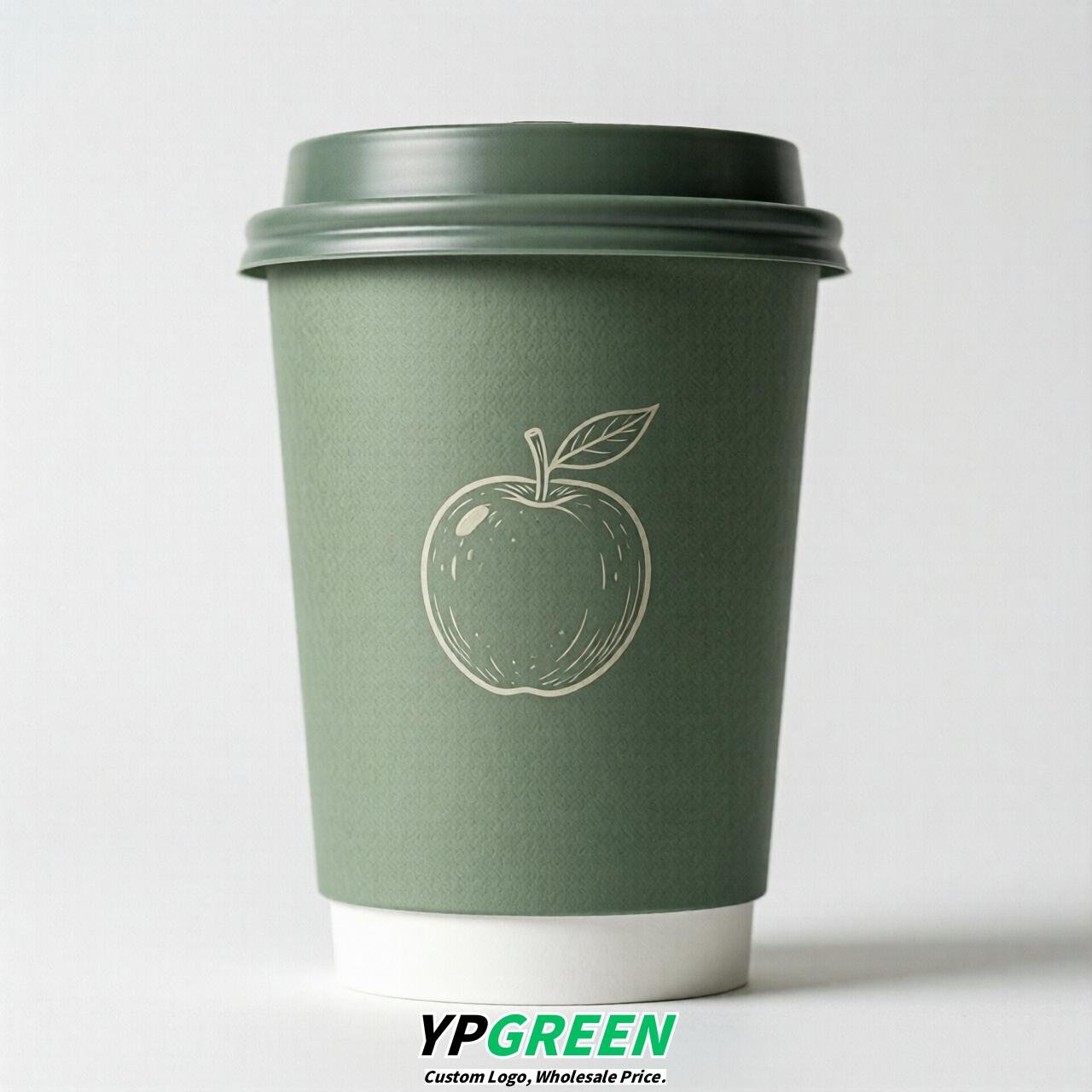 Sage Green Fruits Paper Cups with Lids 8-24oz
