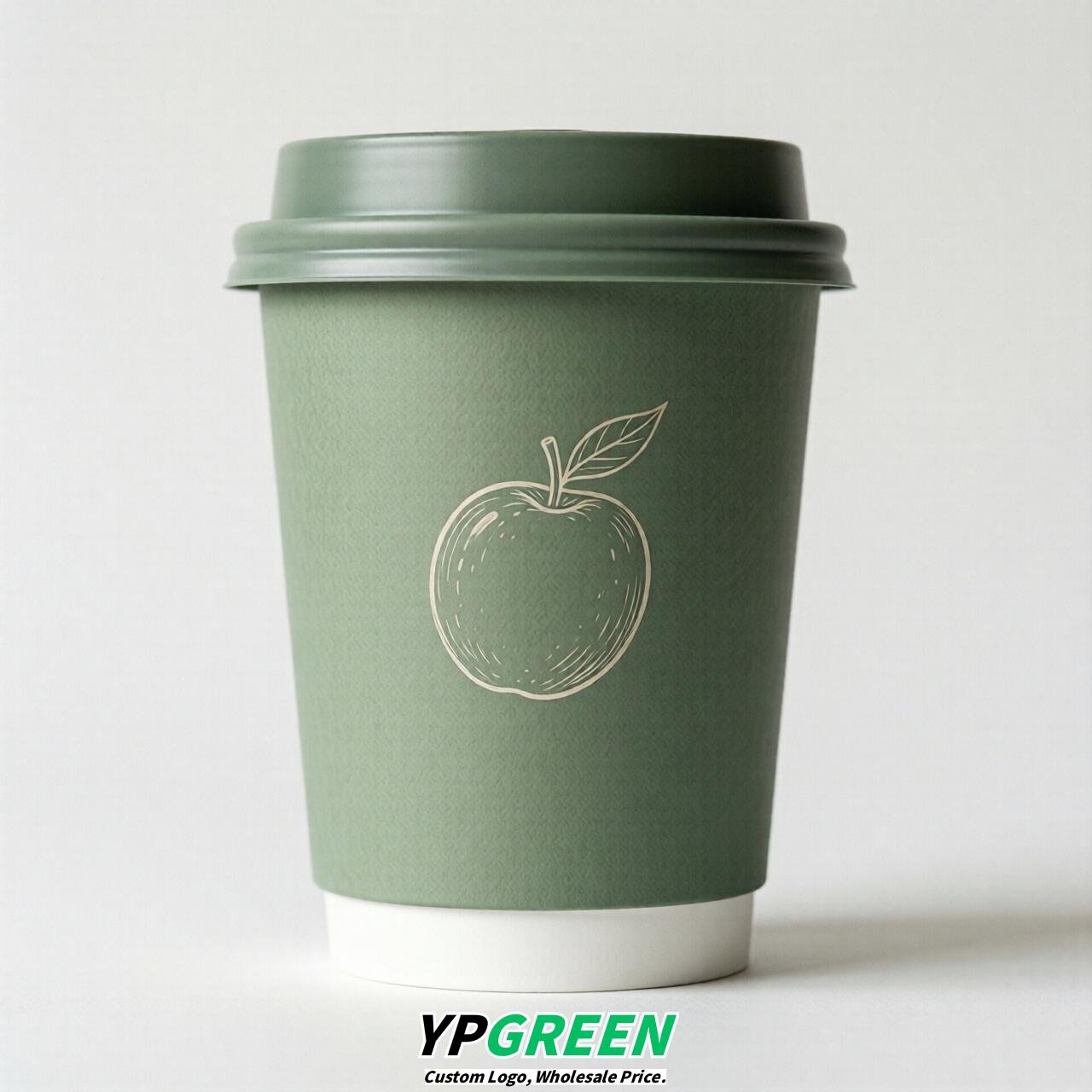 Sage Green Fruits Paper Cups with Lids 8-24oz