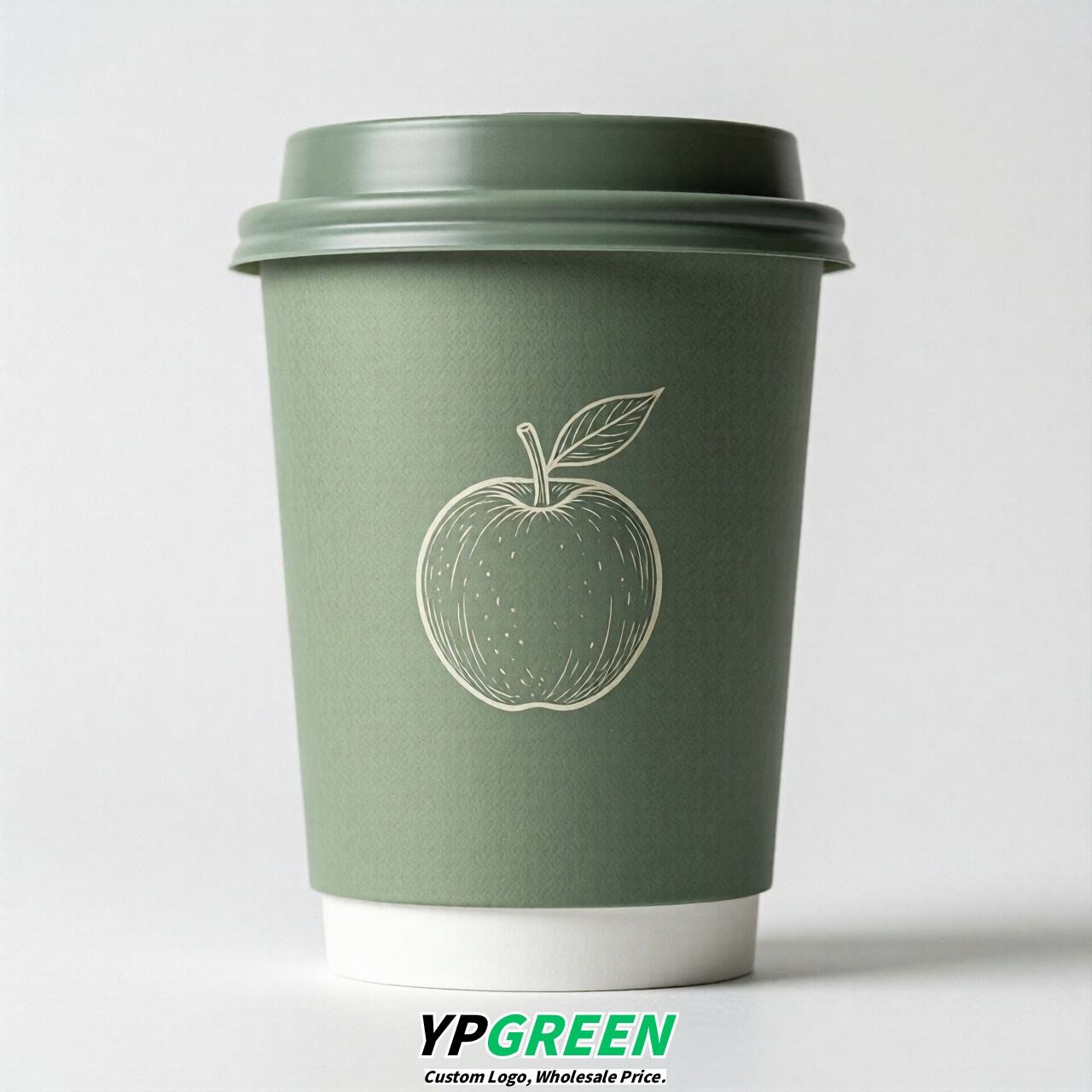 Sage Green Fruits Paper Cups with Lids 8-24oz