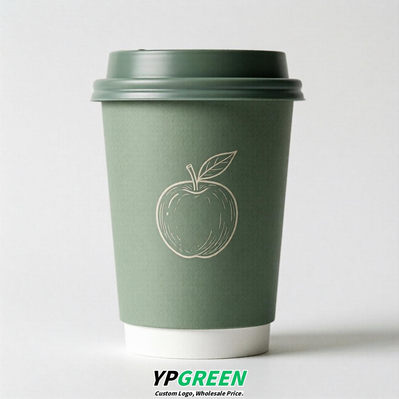 Sage Green Fruits Paper Cups with Lids 8-24oz