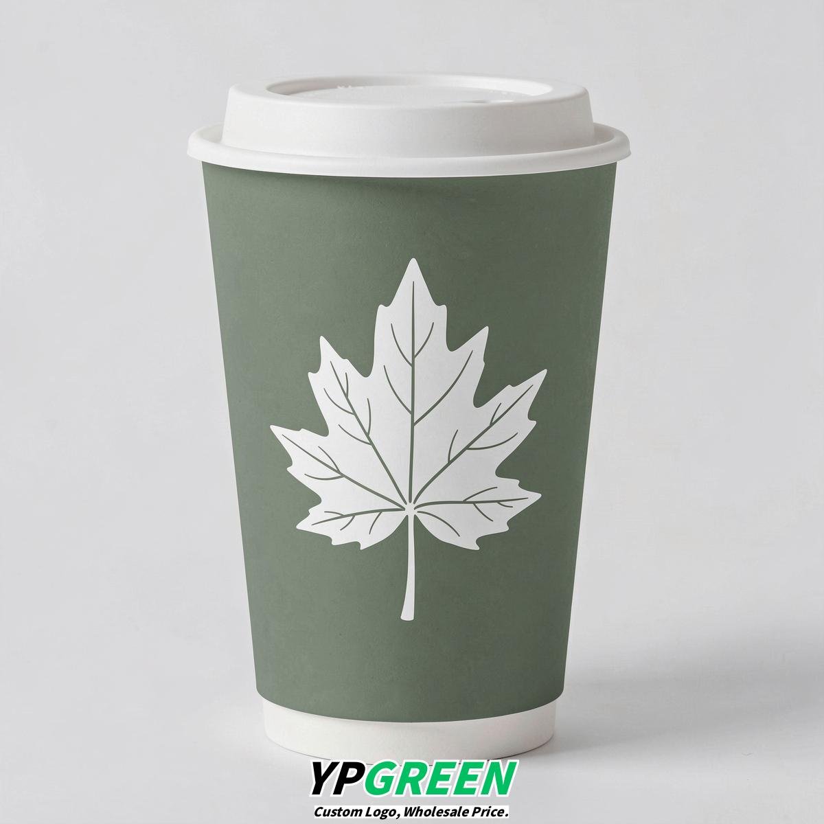 Sage Green Leaves Paper Cups with Lids 8-24oz