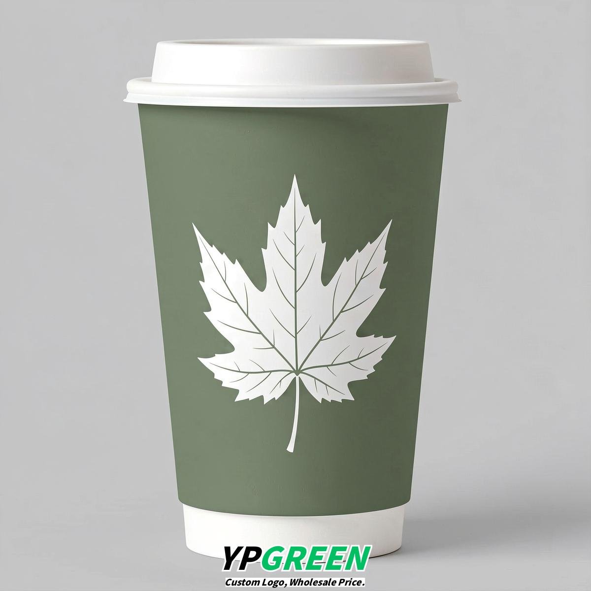Sage Green Leaves Paper Cups with Lids 8-24oz