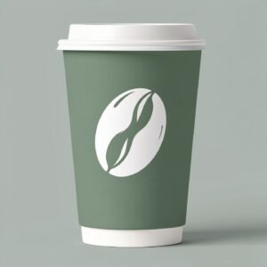 Sage Green Paper Coffee Cups with Coffee Bean Logo & Lids | 12-16oz