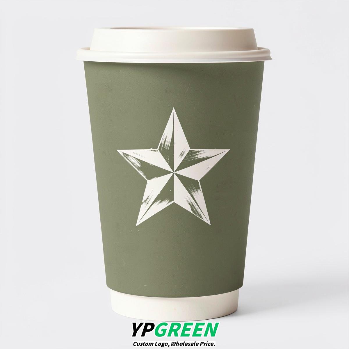 Sage Green Stars Paper Cups with Lids 8-24oz