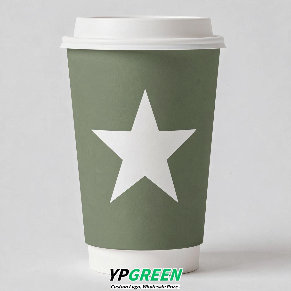 Sage Green Stars Paper Cups with Lids 8-24oz