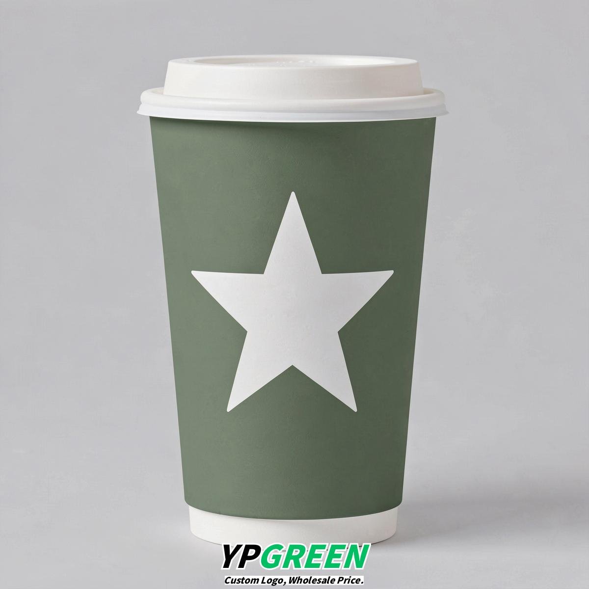 Sage Green Stars Paper Cups with Lids 8-24oz