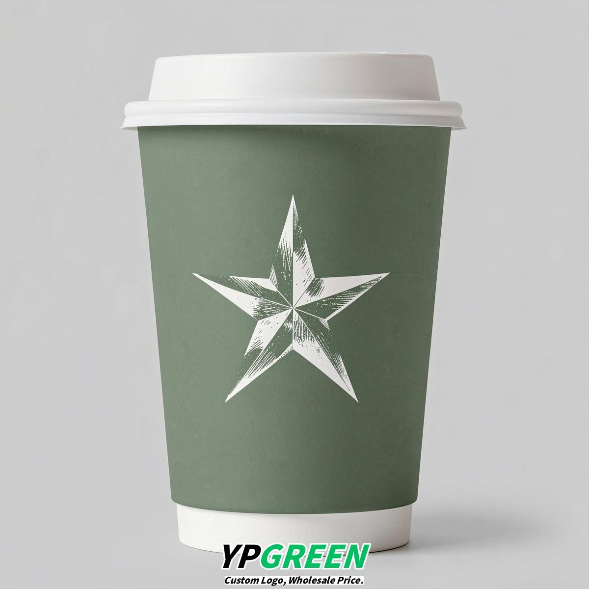 Sage Green Stars Paper Cups with Lids 8-24oz