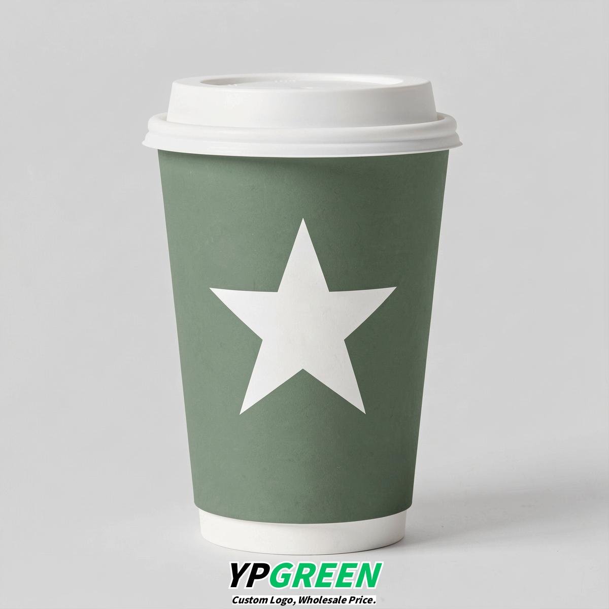 Sage Green Stars Paper Cups with Lids 8-24oz