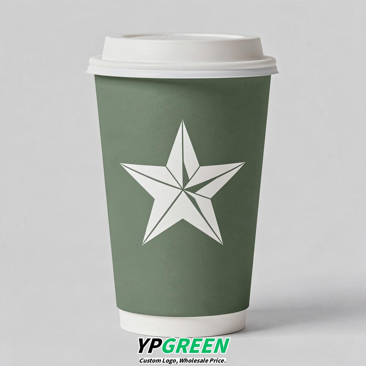 Sage Green Stars Paper Cups with Lids 8-24oz